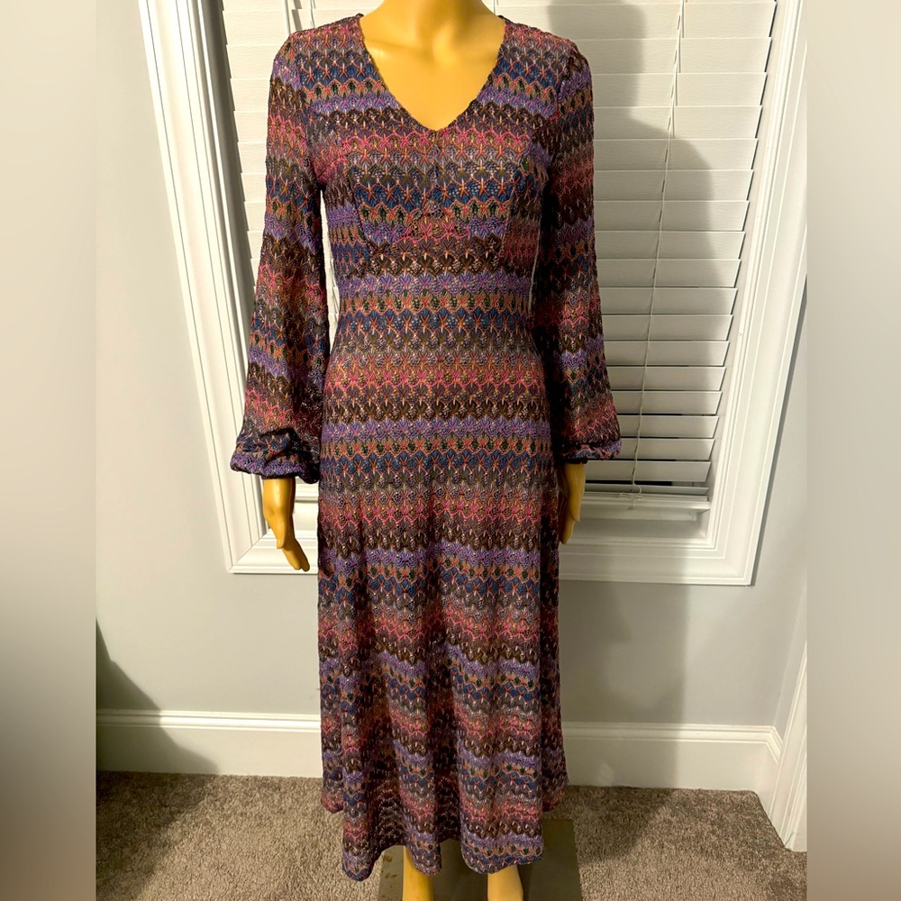 Pretty Altar’d State size M multicolor woven crochet lined long sleeve dress